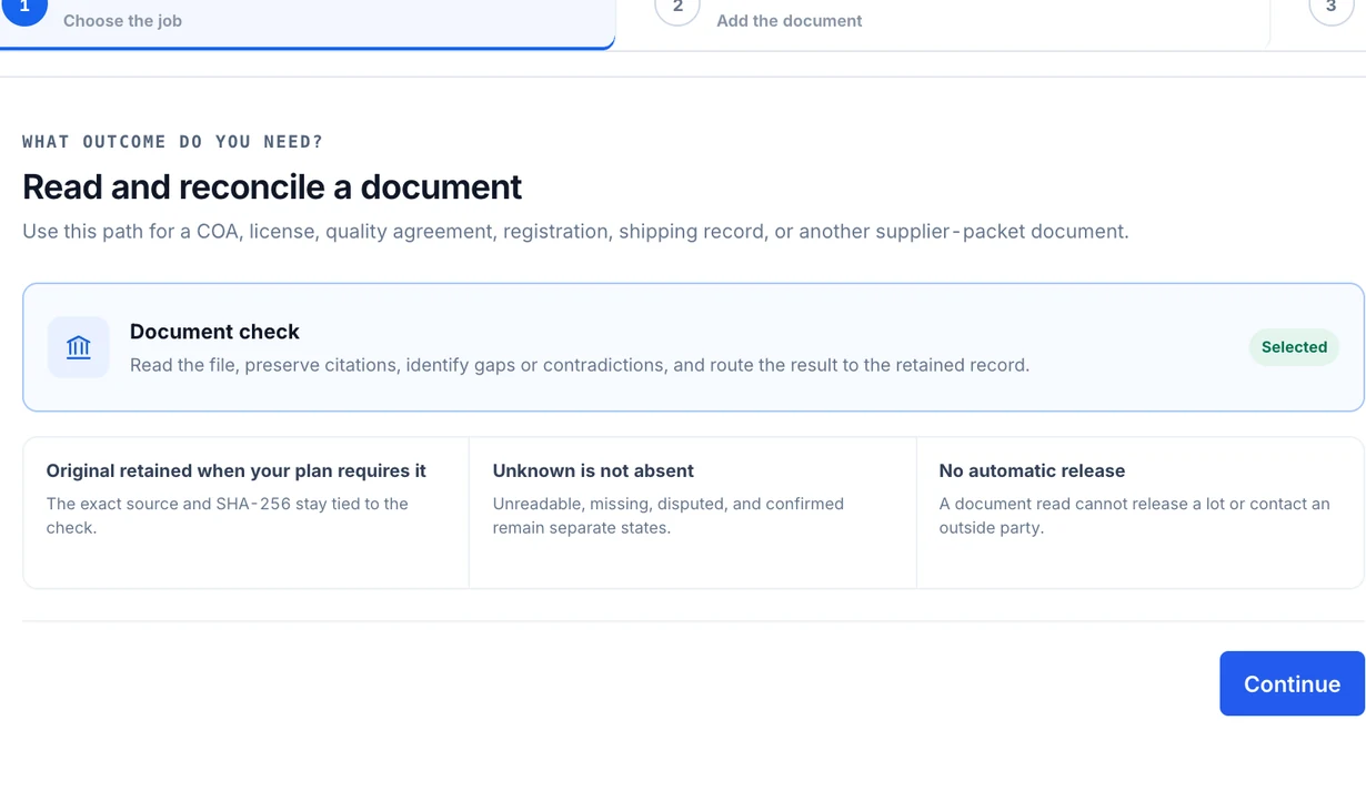 The demo: checking a document, with the evidence boundary stated
