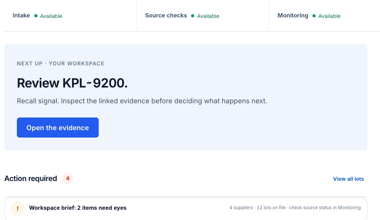 The demo workspace: a recall signal waiting for a person