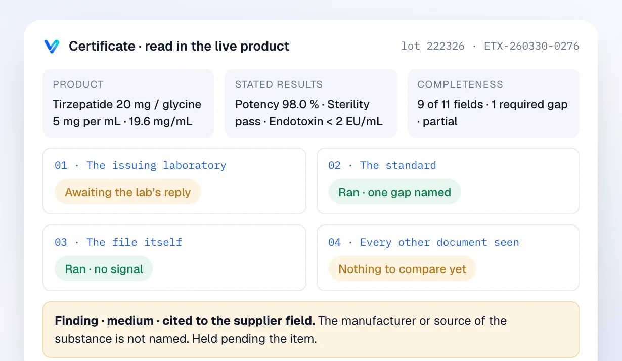 The record: four checks and one finding on a real certificate