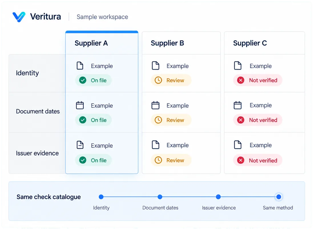 Supplier-agnostic: a designed view of the Veritura workspace