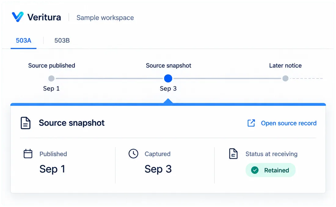 Bulk substance status, tracked from the source: a designed view of the Veritura workspace