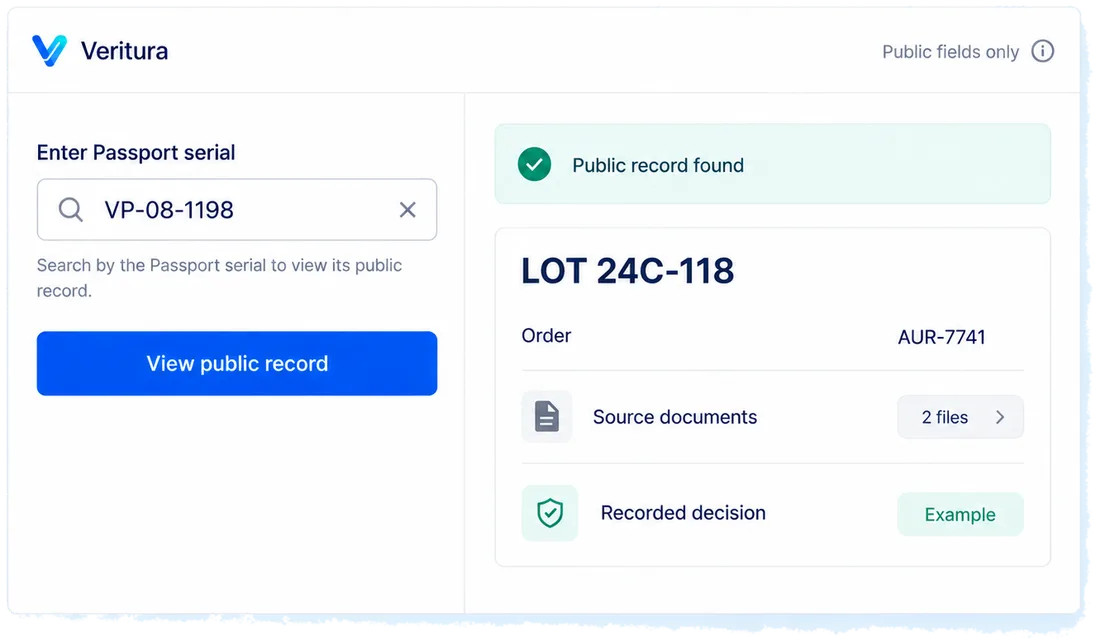 Public verification of any Passport: a designed view of the Veritura workspace