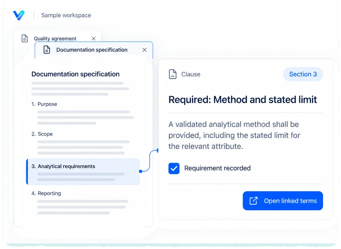 Quality agreement and documentation specifications: a designed view of the Veritura workspace