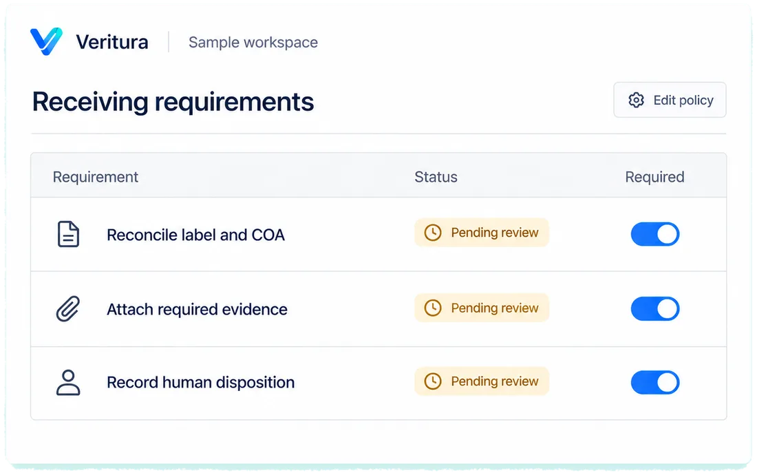 Clear it to your policy: a designed view of the Veritura workspace
