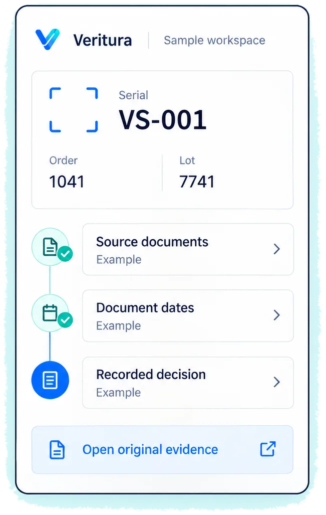 The patient scans the vial: a designed view of the Veritura workspace