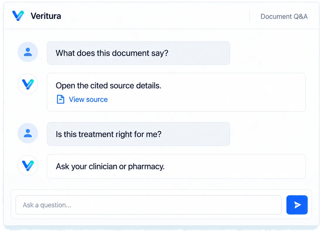 Care questions stay with the clinician: a designed view of the Veritura workspace