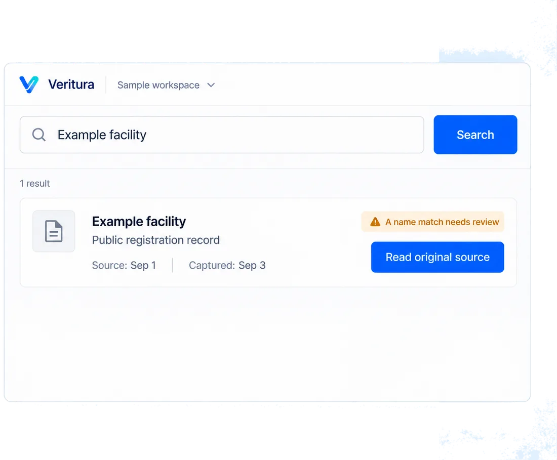 FDA source check: a designed view of the Veritura workspace